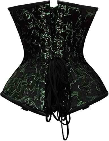 Crawford Green Brocade & Faux Leather Underbust Corset With Chain Details