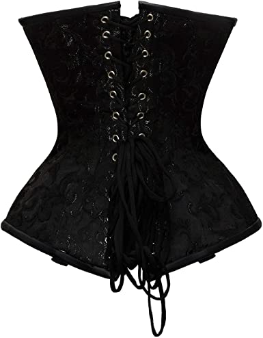 Staier Black Brocade & Faux Leather Underbust Corset With Chain Details
