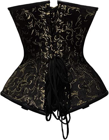 Mariasela Gold Brocade & Faux Leather Underbust Corset With Chain Details