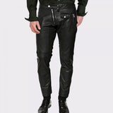 CROSS ZIP CLOSING LEATHER PANT - Wiseleather