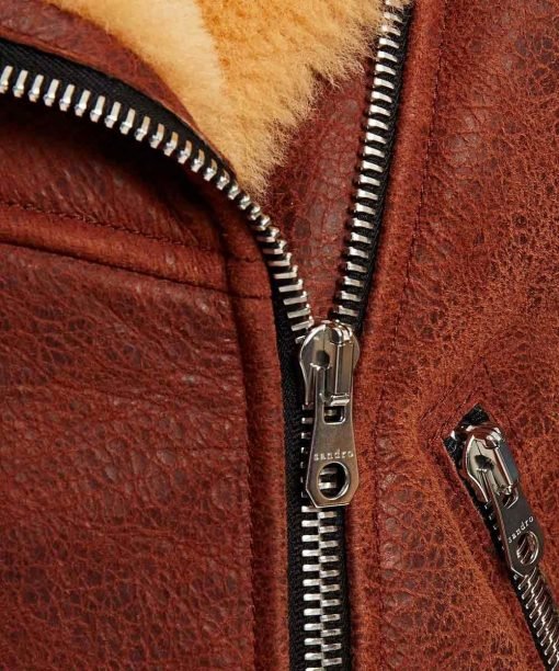 Classic Distressed Brown Shearling Leather Jacket