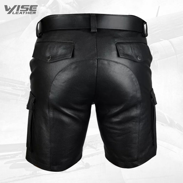 Classic Leather Cargo Shorts for Men