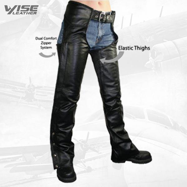 Comfort Womens Leather black Motorcycle biker Braided Chaps - Wiseleather