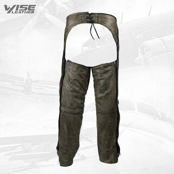 Distress Brown Premium Leather Motorcycle chaps with Pockets - Wiseleather