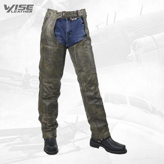 Distressed Leather Motorcycle Chaps