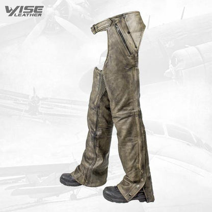 Distressed Brown Premium leather Motorcycle Chaps - Wiseleather