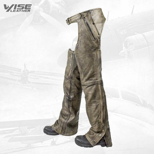 Distressed Brown Premium Leather Motorcycle Chaps
