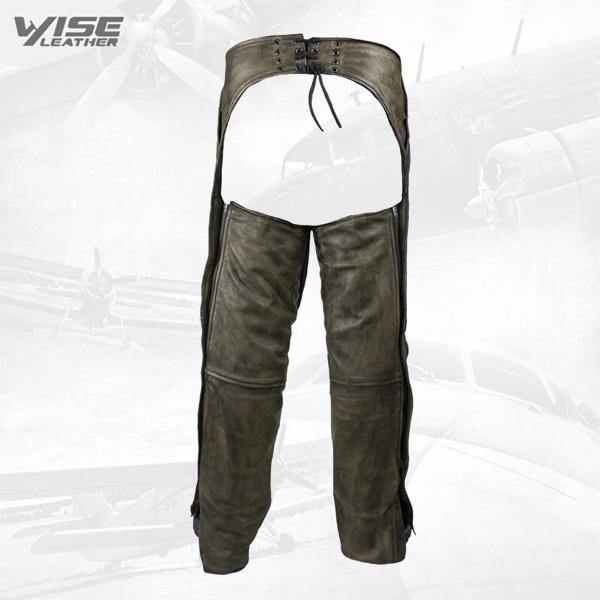 Distressed Brown Premium leather Motorcycle Chaps - Wiseleather