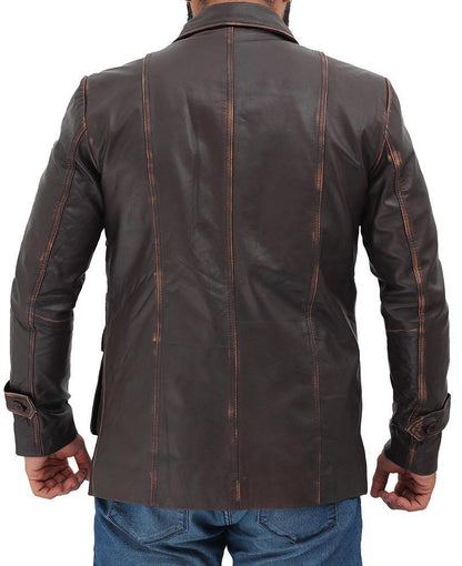 Four Pocket Distressed Brown Leather Jacket Atlanta - Wiseleather