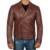 Frisco Dark Brown Quilted Asymmetrical Vintage Biker Leather Jacket - Wiseleather