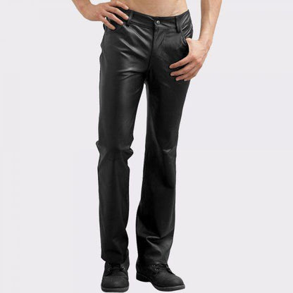 Edgy Denim Style Mens Leather Pants