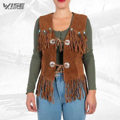 Exclusive women leather vest Jelo pure suede leather - Wiseleather