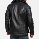 Faux Fur Lining Leather Black Coat For Mens