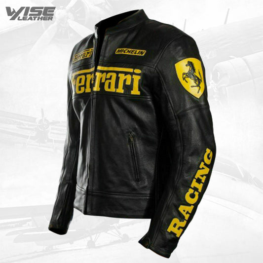 Ferrari Racing Motorbike Leather Jacket in Cowhide Ce Approved Protections