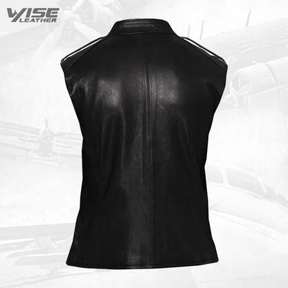 Fitted Biker Men Black Leather Vest - Wiseleather