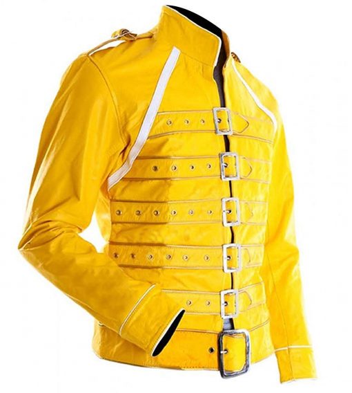 Freddie Mercury Yellow Strap Faux Leather Jacket