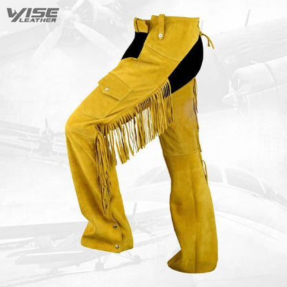 Orange Fringed Western Leather Indian Chaps Pants