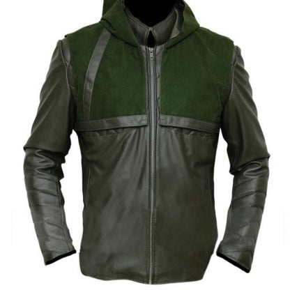 Green Arrow Stephen Amell Hoodie Faux Leather Jacket