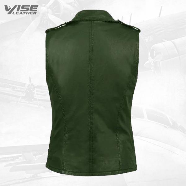 Green Genuine Leather Biker Vest - Wiseleather