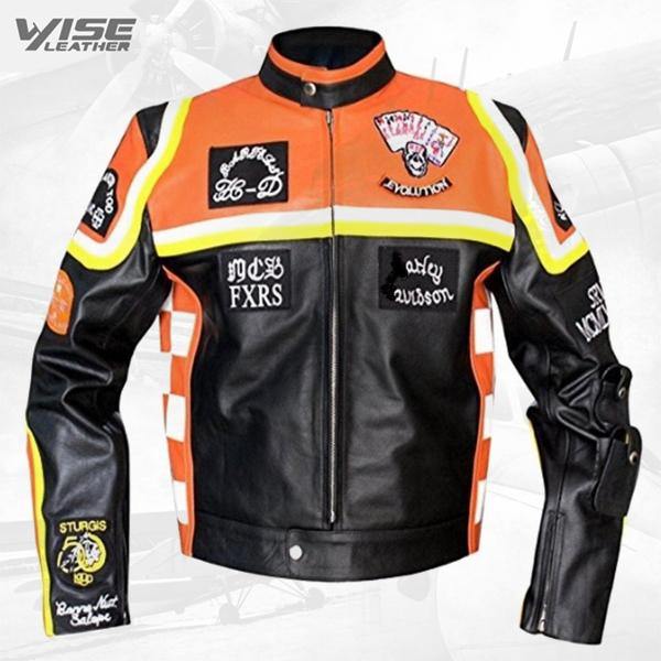 HDDM Mickey Rourke Don Johnson Vintage Motorcycle Biker Real Leather Jacket - Wiseleather