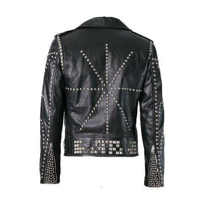 Star Studded Handmade Black Leather Jacket For Men Designer Fashion Leather Jacket - Wiseleather