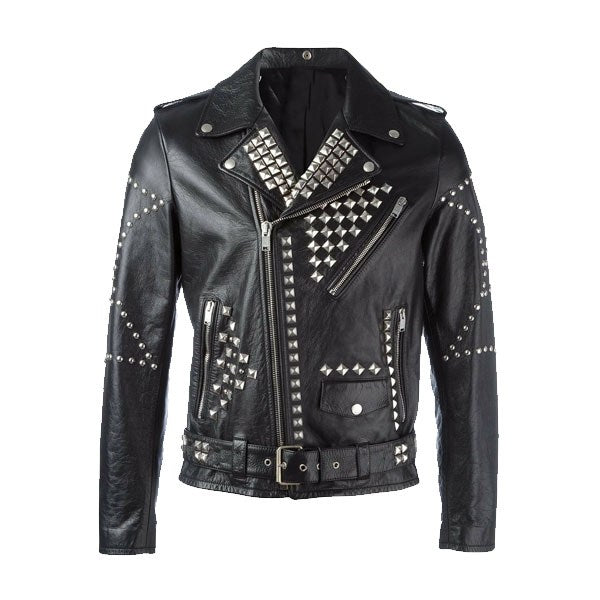 Star Studded Handmade Black Leather Jacket For Men Designer Fashion Leather Jacket - Wiseleather