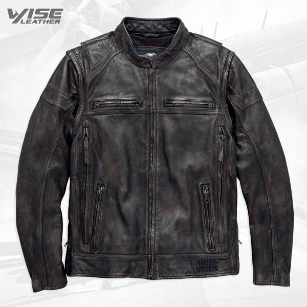 Harley Davidson Men’s Dauntless Convertible Motorcycle Leather Jacket - Wiseleather