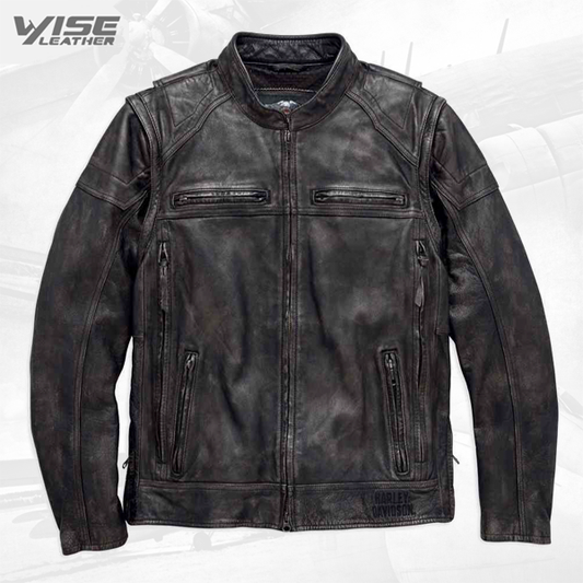 Harley Davidson Dauntless Convertible Leather Motorcycle Jacket