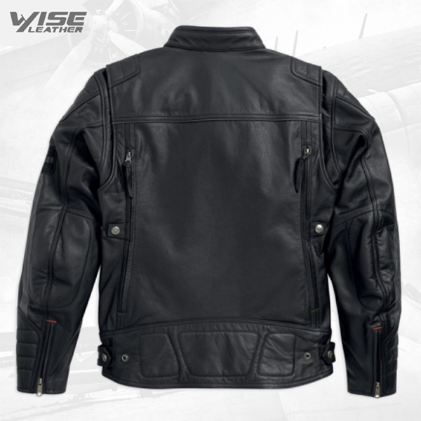 Harley Davidson Mens Exmoor Reflective Wing Motorcycle Leather Jacket - Wiseleather