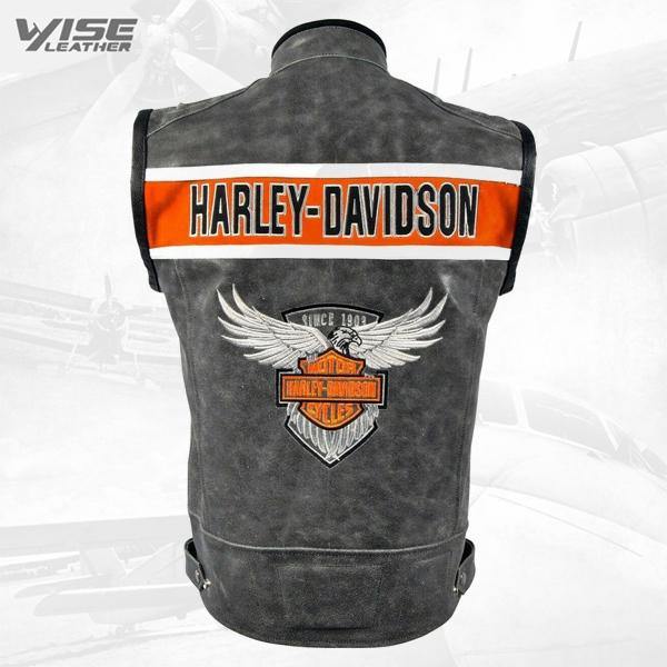 Harley Davidson Mens Motorcycle Sleeveless Real Cowhide Real Handmade Leather Customize Jacket - Wiseleather
