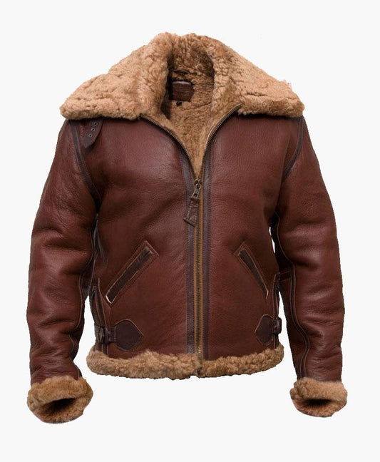 Premium Pilot Bomber Leather Jacket with Fur Collar