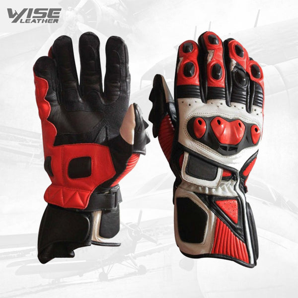 High quality cheap price custom color and logo high protected full fingered leather motorbike racing gloves for unisex