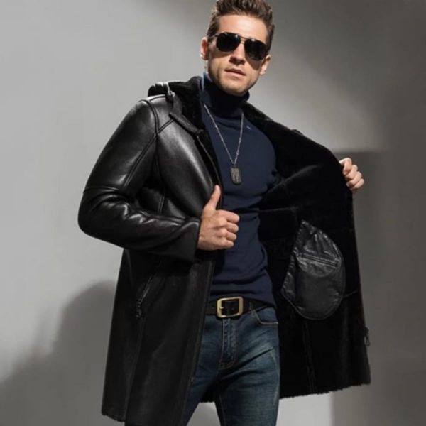 Hecktor Shearling Hooded Black Leather Jacket