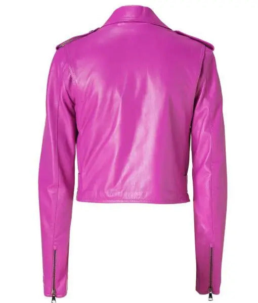 Jessica Alba Leather Pink Jacket
