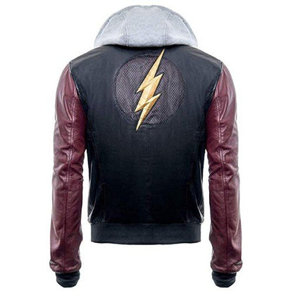 Justice League The Flash Hoodie Black Real Genuine Leather Jacket