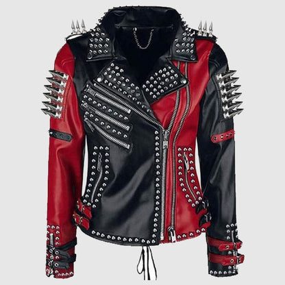 Ladies Motorbike Heavy Metal Spike Studs Real Leather Steampunk Jacket