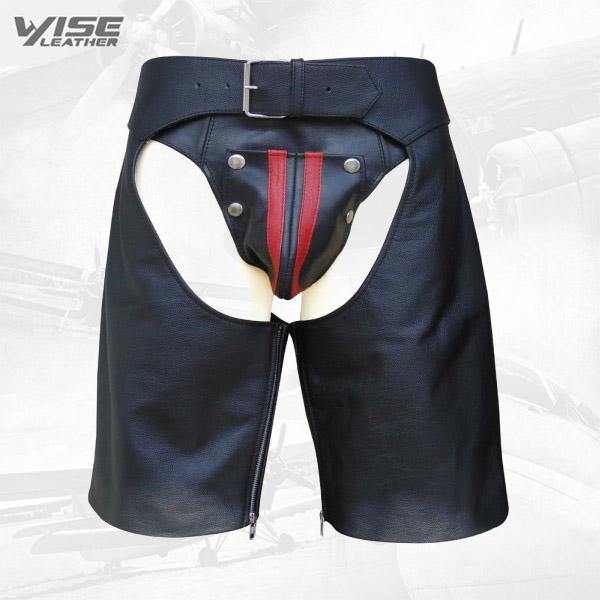 Men's Leather Chaps Shorts With Front of Buckle - Wiseleather