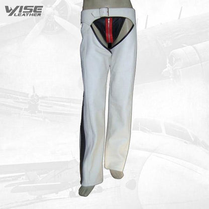 Leather chaps With Coloured Stripe and Piping on Side - Wiseleather