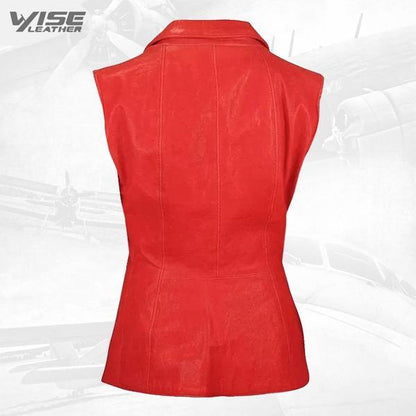 Luxurious 3 Button Womens Red Leather Vest - Wiseleather