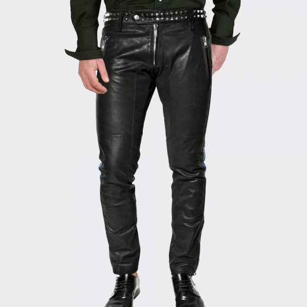 METALLIC STYLE STUDDED DETAILED LEATHER PANT