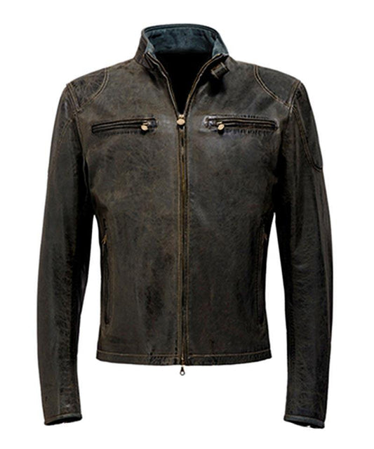 Casual Style Pure Man Brown Distress Jacket - Wiseleather