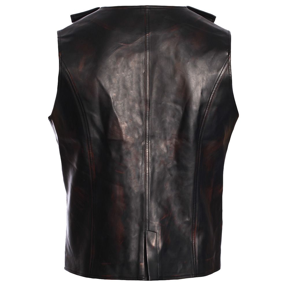Men Black Copper Leather Vest Gothic Steampunk Vest Jacket