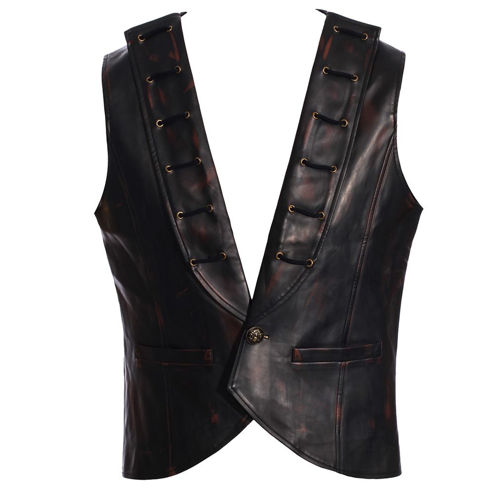 Men Black Copper Leather Vest Gothic Steampunk Vest Jacket