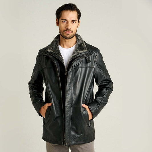 Men Black Shearling Leather Jacket