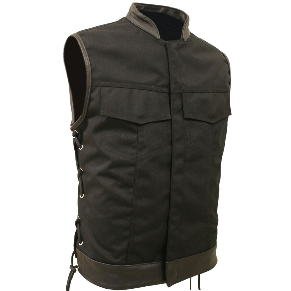 Men Gothic Black Vest Motorcycle Biker Vest Hidden Snaps Biker Vest