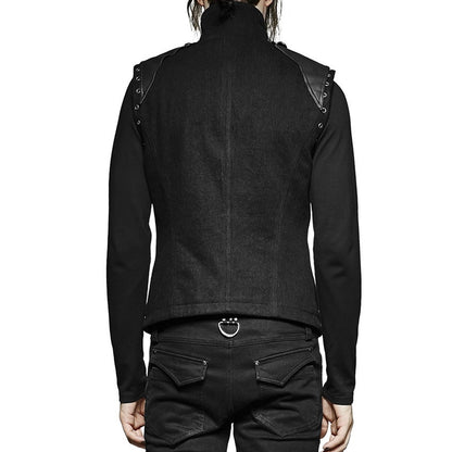 Men Military Vest Black Sleeveless Gothic Army Officer Jacket Vest