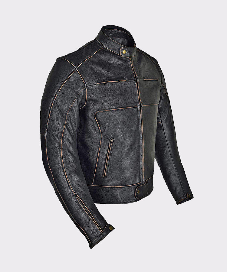 Men Motorcycle Armor Leather Jacket Vintage Style - Wiseleather