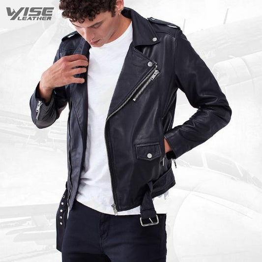 Men Black Biker Jacket - Wiseleather