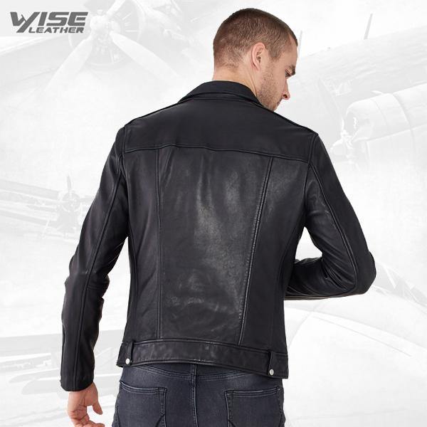 Men Black Leather Biker Jacket - Wiseleather