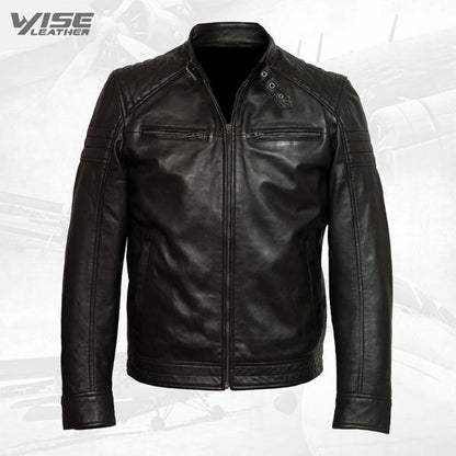 Men Black Pure Leather Jacket - Wiseleather